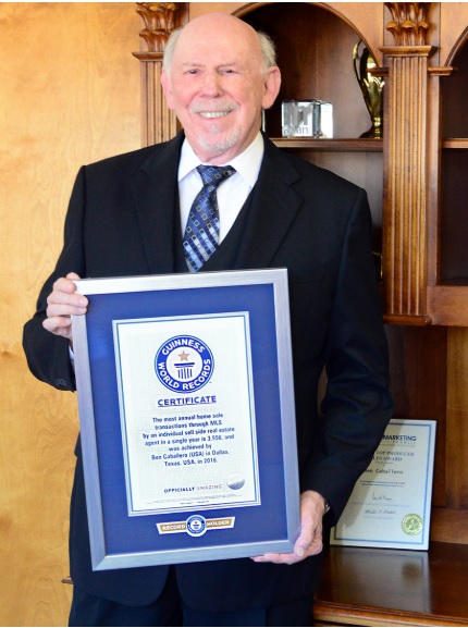 Ben Caballero, a real estate broker in Addison, Texas, received recognition from Guinness World Records for the highest number of home sales in a single year