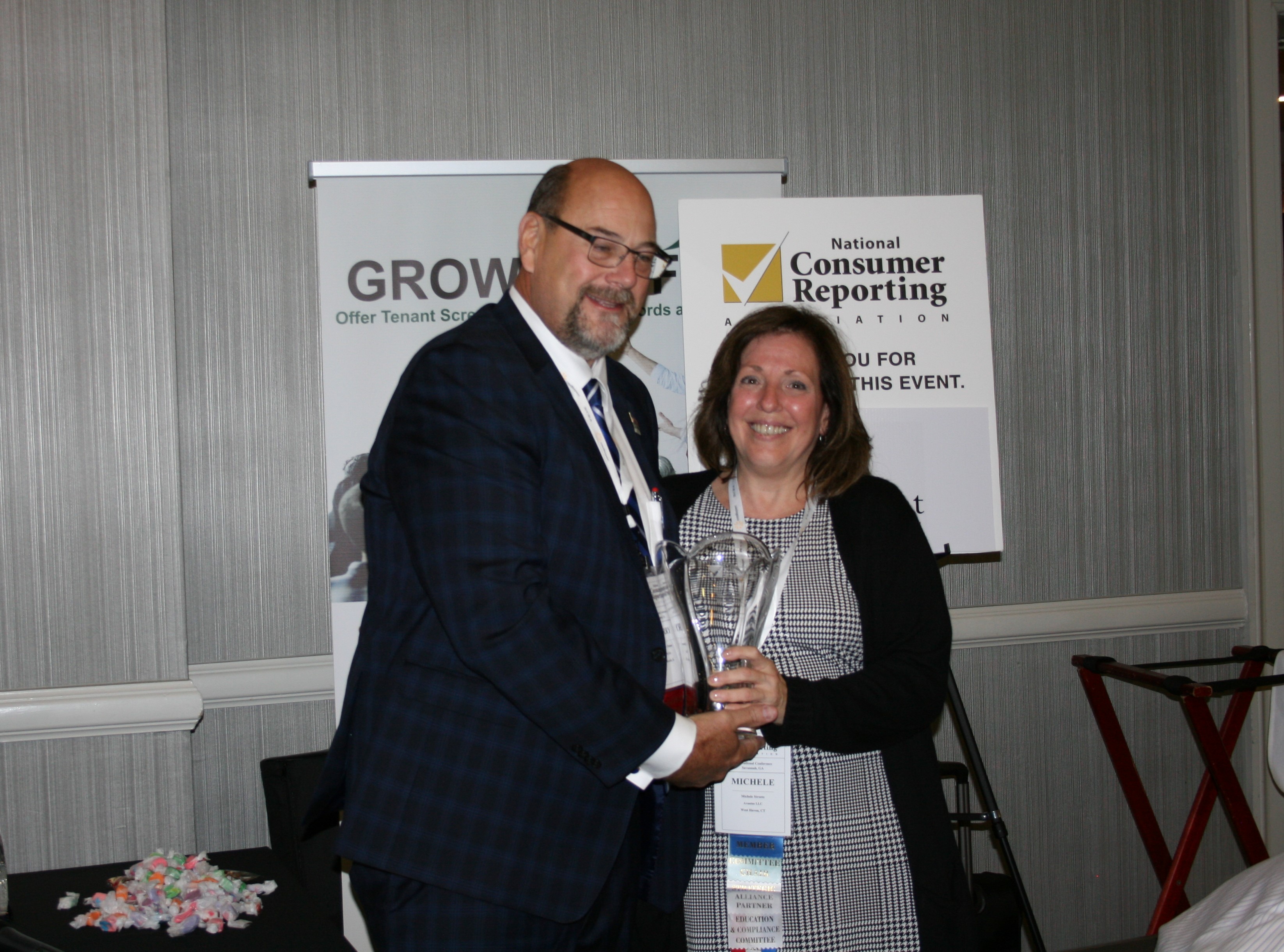 NCRA Executive Director Terry Clemans presents Advantus’ Michelle Streeto with the Directors’ Award