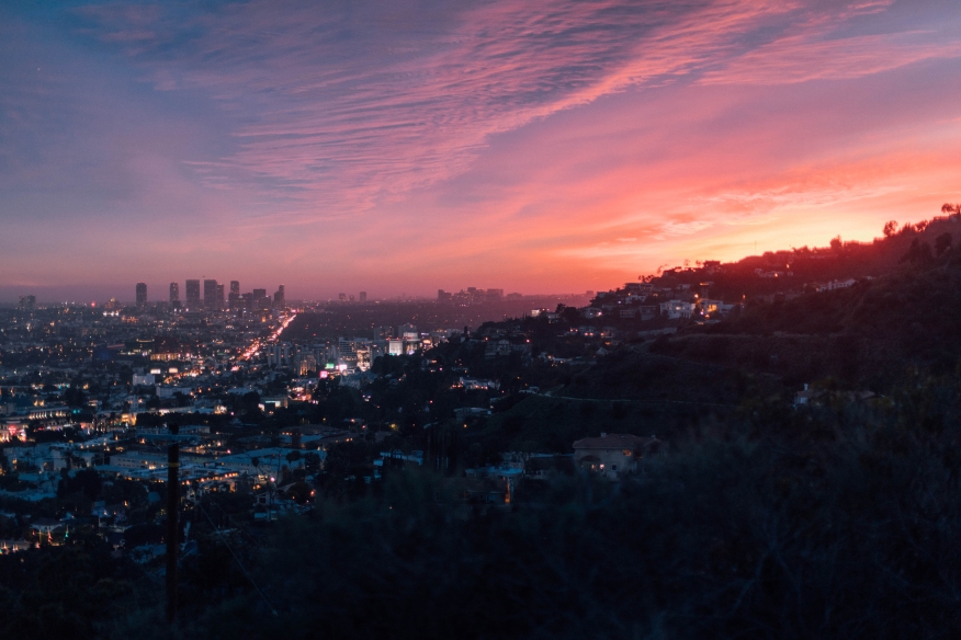 Full view of Los Angeles at sunset.