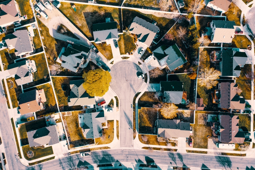 Aerial view of homes in the U.S.