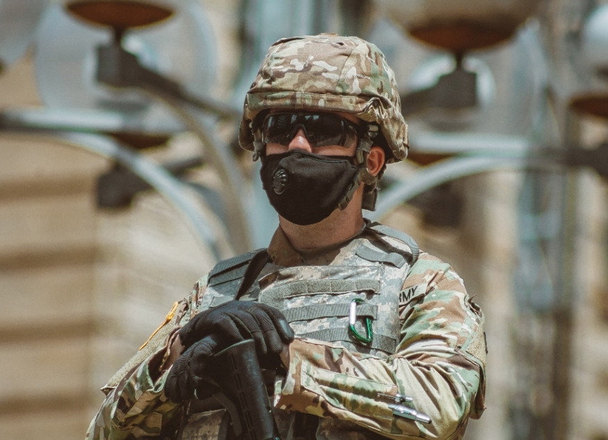 soldier with covid mask