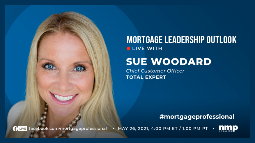 Photo of Sue Woodard and marketing for May 26 mortgage leadership outlook.