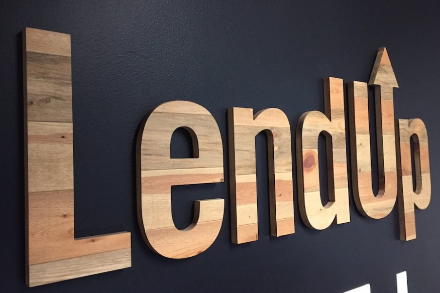 LendUp Logo Wall in Wood