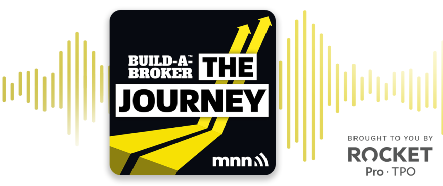Build-A-Broker: The Journey logo overlayed on a yellow waveform