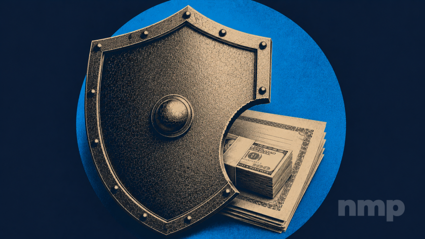 A graphic of armor over a pile of money.