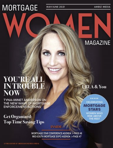 Tyna-Minet Anderson smiles on the cover of the May / June 2021 edition of Mortgage Women Magazine