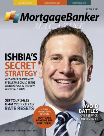 Matt Ishbia smiling on the cover of the April 2021 edition of Mortgage Banker Magazine.