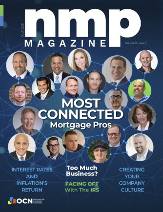 NMP Magazine's July 2021 Cover, featuring the faces of the Most Connected Mortgage Pros