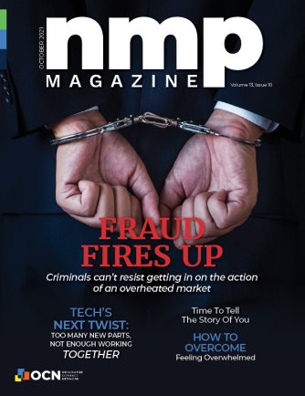 October 2021 Cover of NMP Magazine, titled Fraud Fires Up