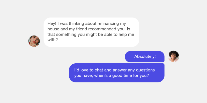 An image of a customer texting his agent about refinancing his home.
