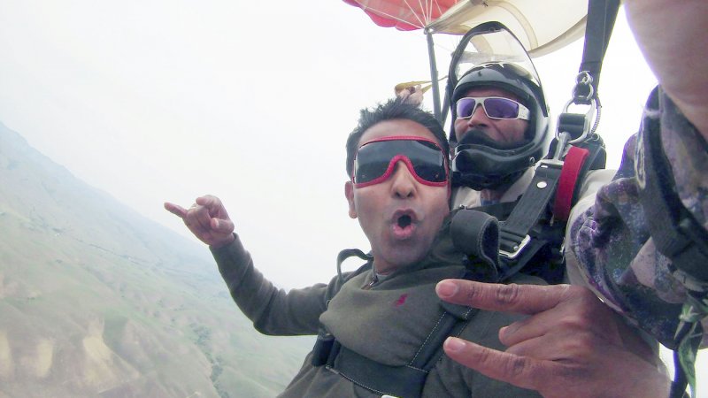 Shashank Shekhar takes a photo while skydiving