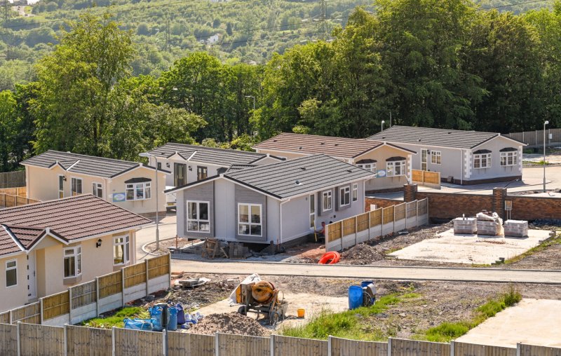 A community of modern manufactured homes.