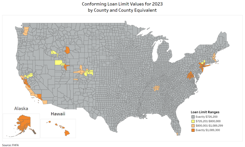 FHFA Conforming Loan Limit Map for 2023